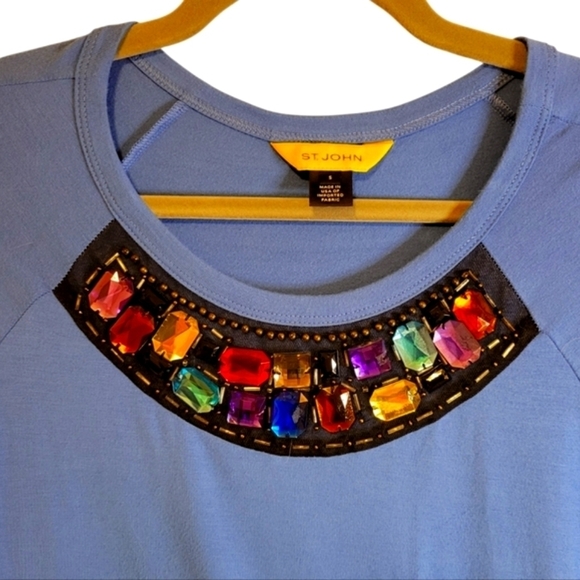 St. JOHN Yellow Label Jewel Gem Bedazzle Embellished Short Sleeve Viscose Small - Picture 2 of 7